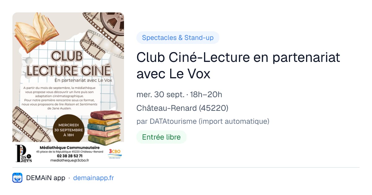 Club Ciné-Lecture en partenariat avec Le Vox — Château-Renard