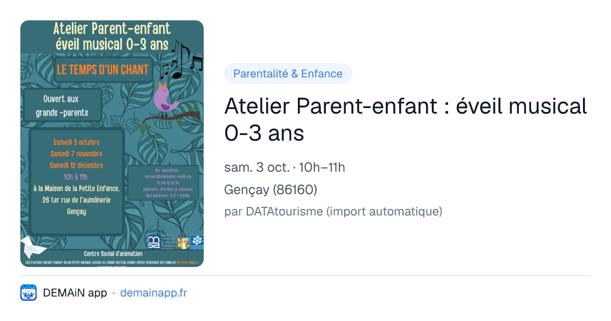 Atelier Parent-enfant : éveil musical 0-3 ans — Gençay