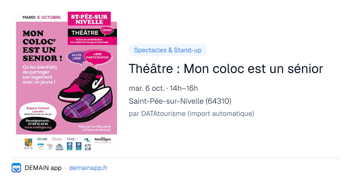 Théâtre : Mon coloc est un sénior — Saint-Pée-sur-Nivelle
