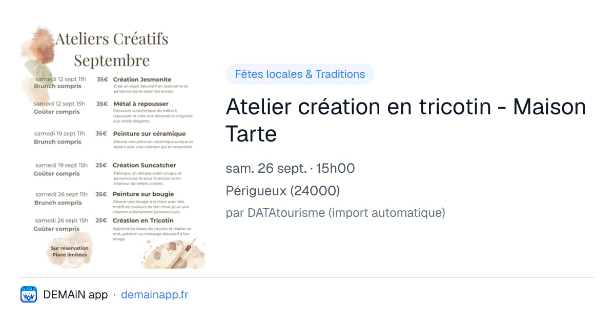 Atelier création en tricotin - Maison Tarte — Périgueux