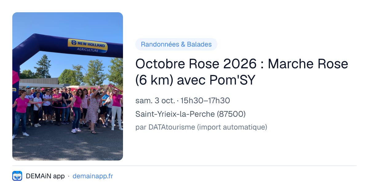 Octobre Rose 2026 : Marche Rose (6 km) avec Pom'SY — Saint-Yrieix-la-Perche
