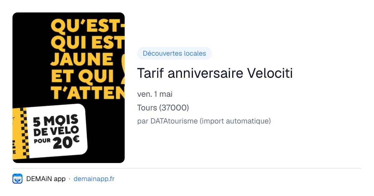 Tarif anniversaire Velociti — Tours