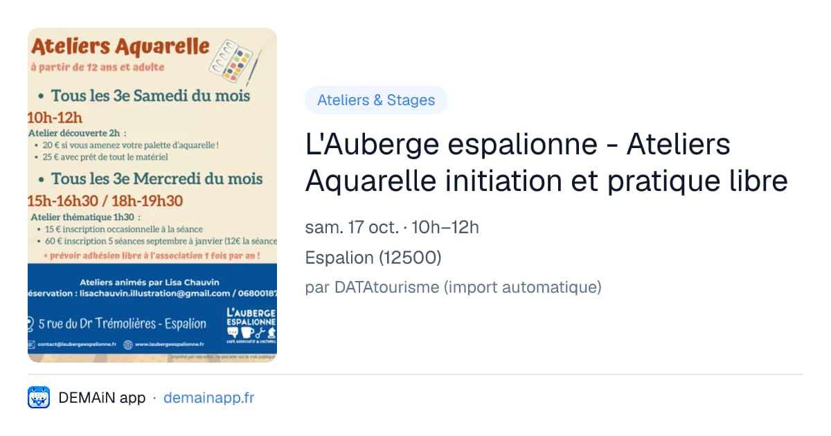 L'Auberge espalionne - Ateliers Aquarelle initiation et pratique libre — Espalion