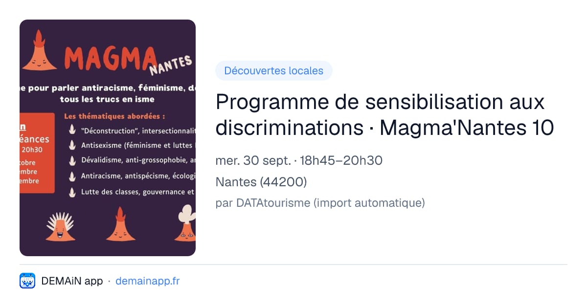 Programme de sensibilisation aux discriminations · Magma'Nantes 10 — Nantes