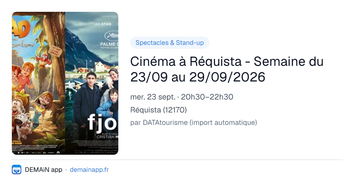 Cinéma à Réquista - Semaine du 23/09 au 29/09/2026 — Réquista