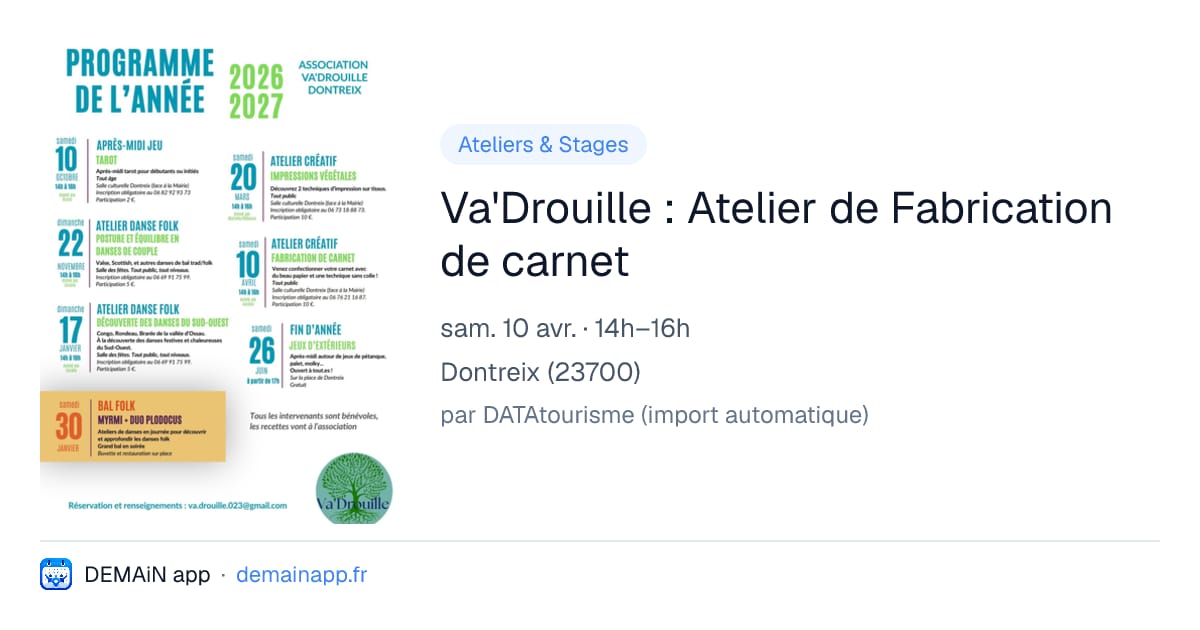 Va'Drouille : Atelier de Fabrication de carnet — Dontreix