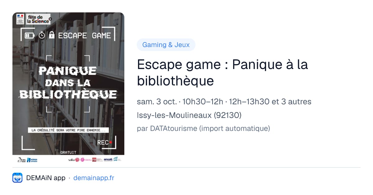 Escape game : Panique à la bibliothèque — Issy-les-Moulineaux