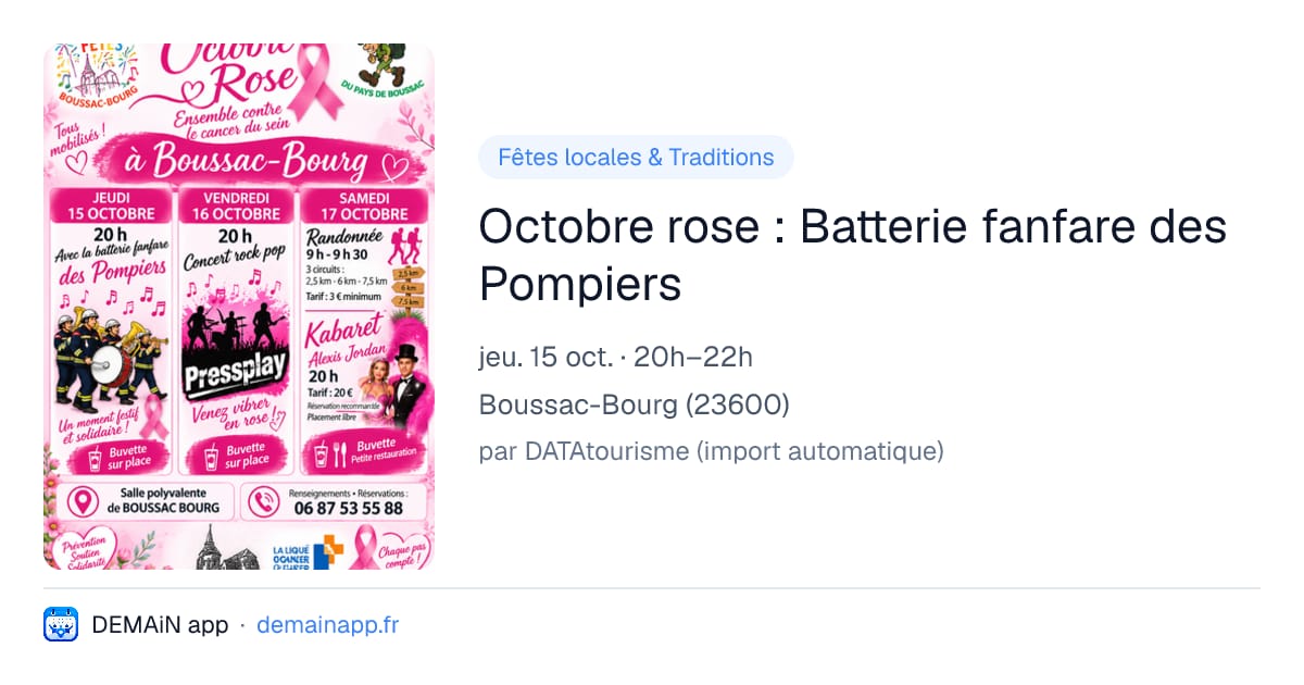 Octobre rose : Batterie fanfare des Pompiers — Boussac-Bourg