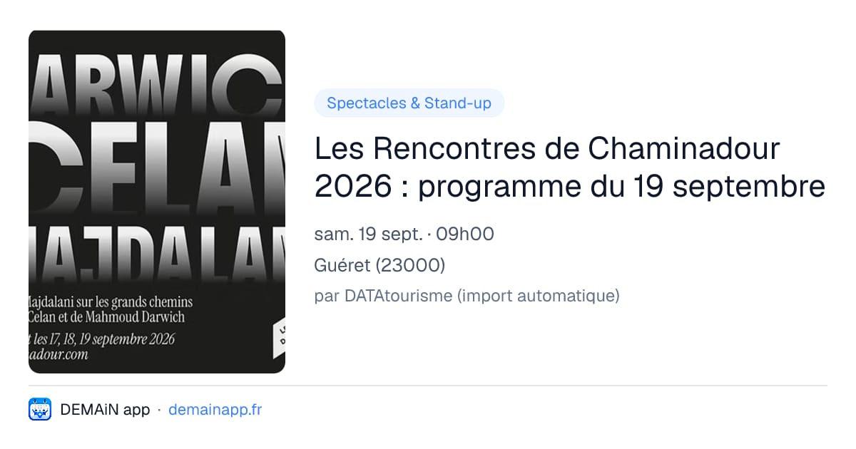 Les Rencontres de Chaminadour 2026 : programme du 19 septembre — Guéret