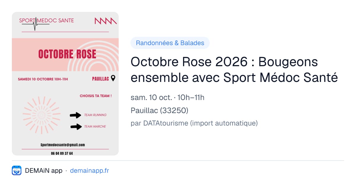 Octobre Rose 2026 : Bougeons ensemble avec Sport Médoc Santé — Pauillac