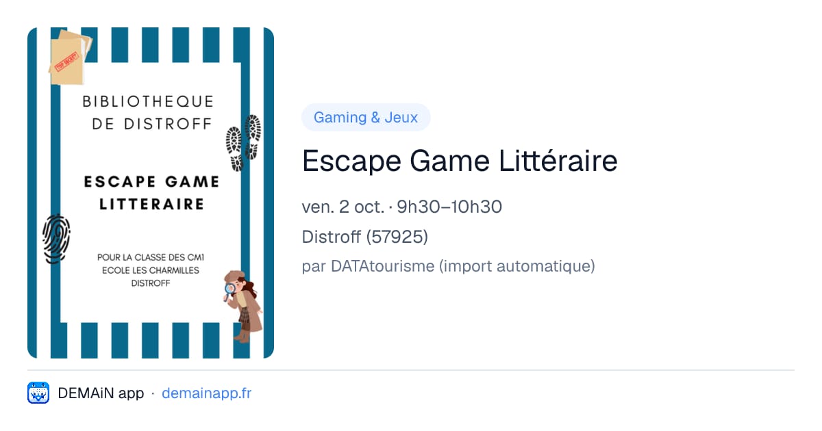 Escape Game Littéraire — Distroff