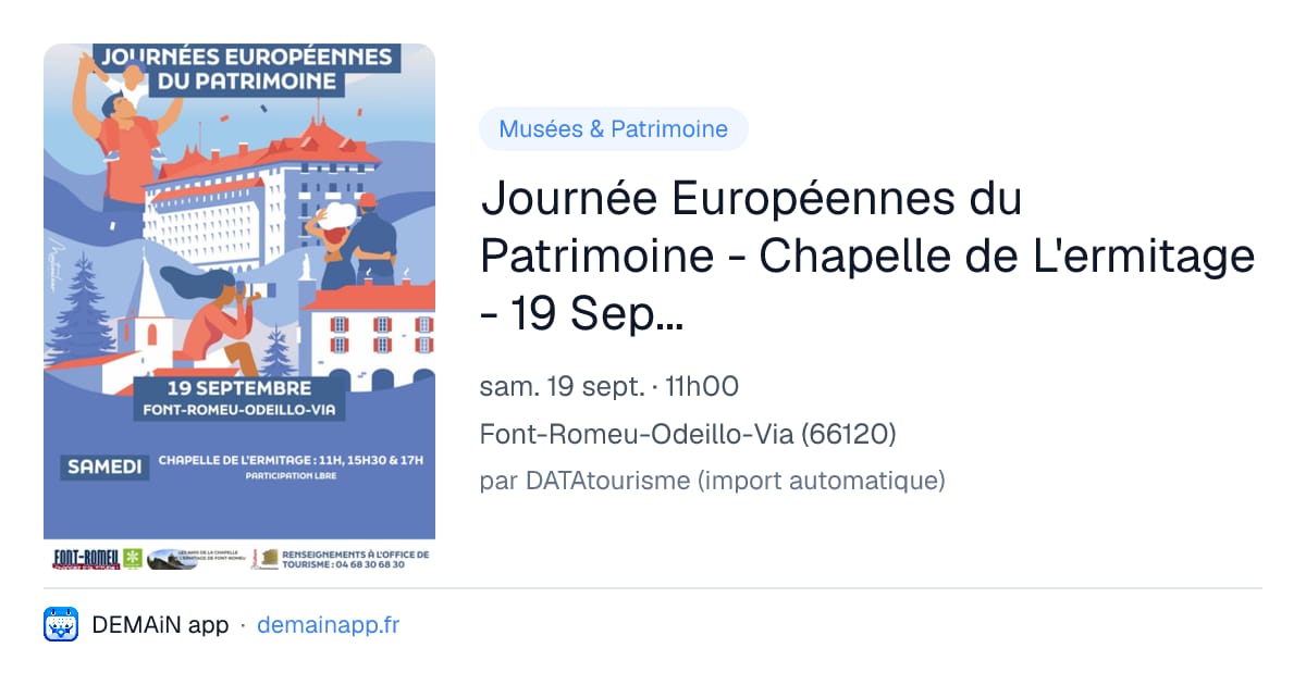 Journée Européennes du Patrimoine - Chapelle de L'ermitage - 19 Septembre — Font-Romeu-Odeillo-Via
