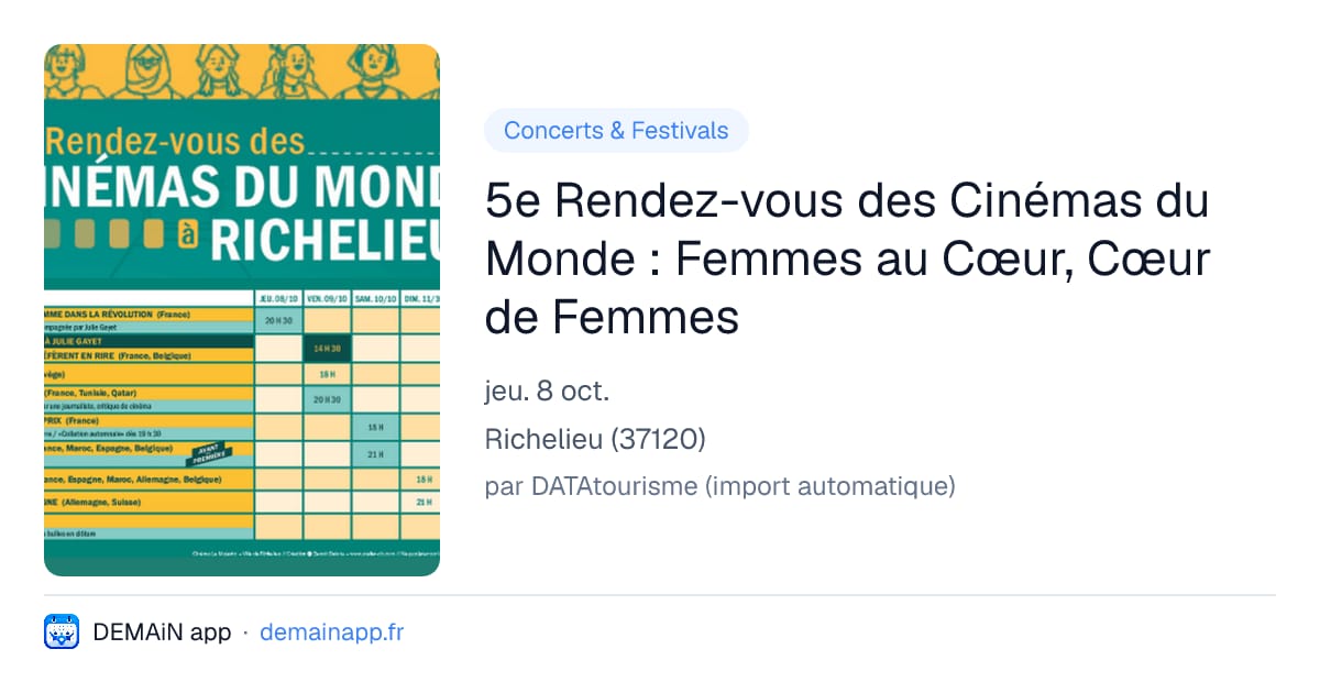 5e Rendez-vous des Cinémas du Monde : Femmes au Cœur, Cœur de Femmes — Richelieu