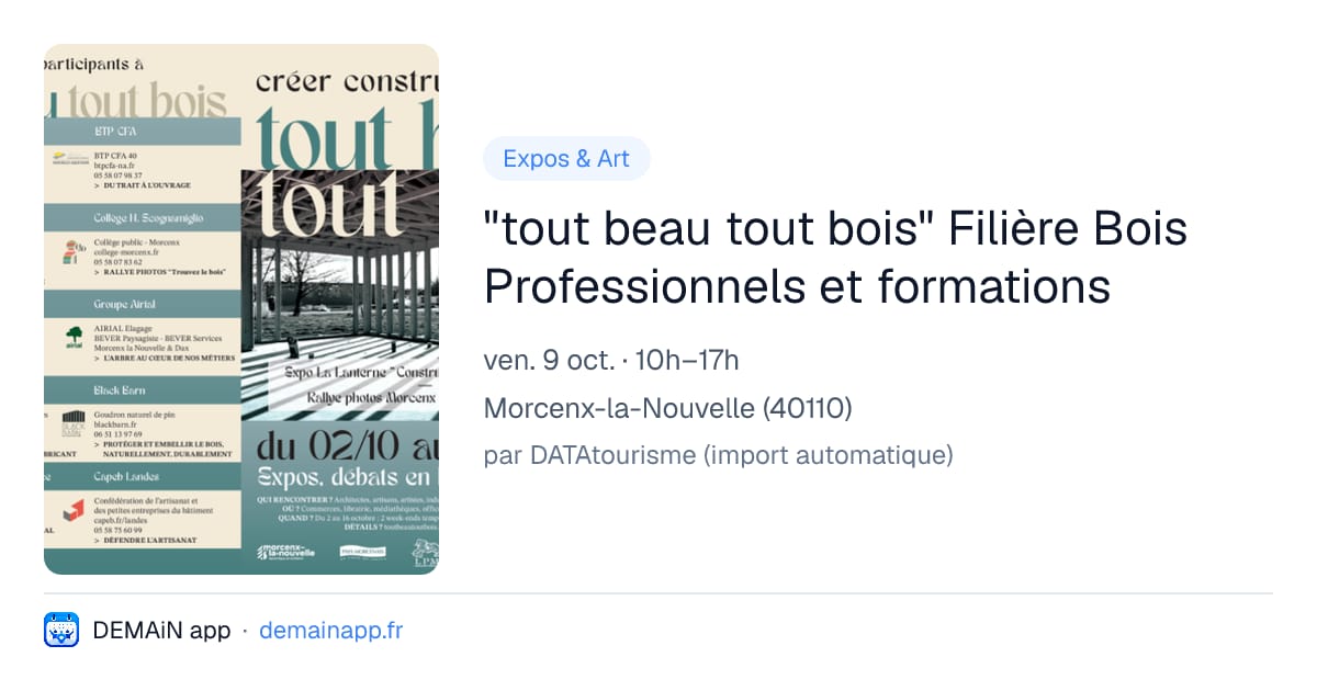 "tout beau tout bois" Filière Bois Professionnels et formations — Morcenx-la-Nouvelle