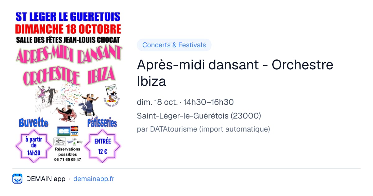 Après-midi dansant - Orchestre Ibiza — Saint-Léger-le-Guérétois