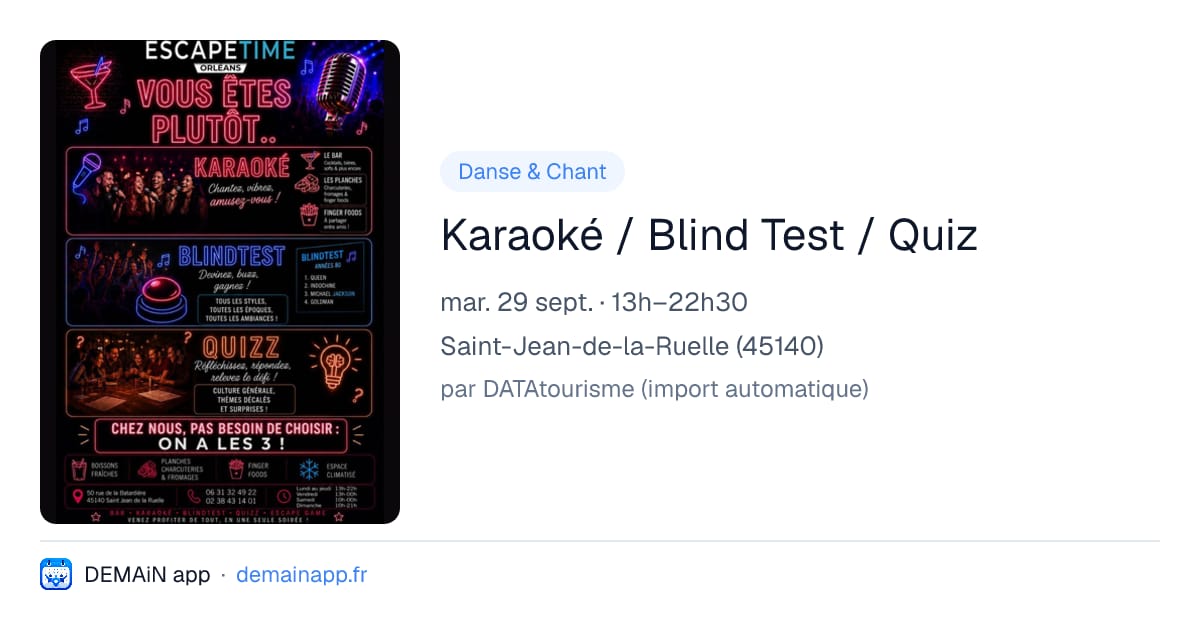 Karaoké / Blind Test / Quiz — Saint-Jean-de-la-Ruelle