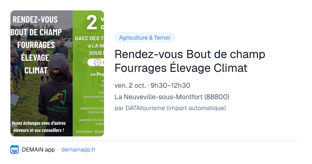 Rendez-vous Bout de champ Fourrages Élevage Climat — La Neuveville-sous-Montfort