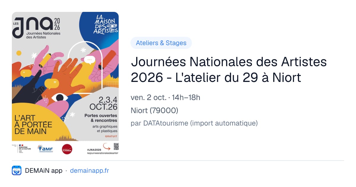 Journées Nationales des Artistes 2026 - L'atelier du 29 à Niort — Niort