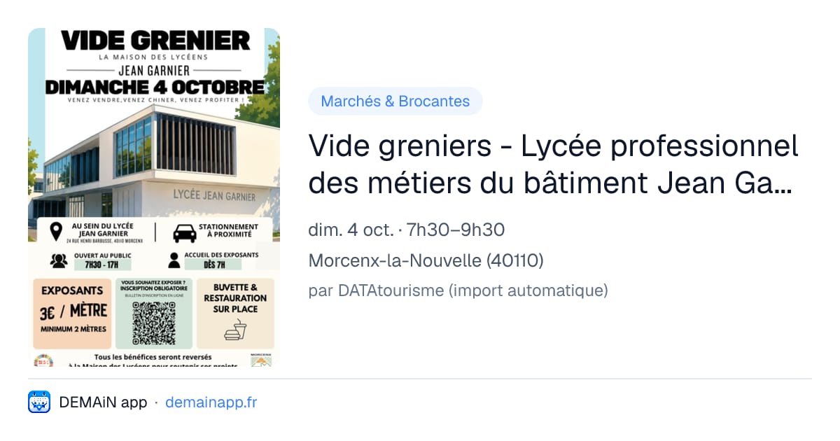 Vide greniers - Lycée professionnel des métiers du bâtiment Jean Garnier — Morcenx-la-Nouvelle