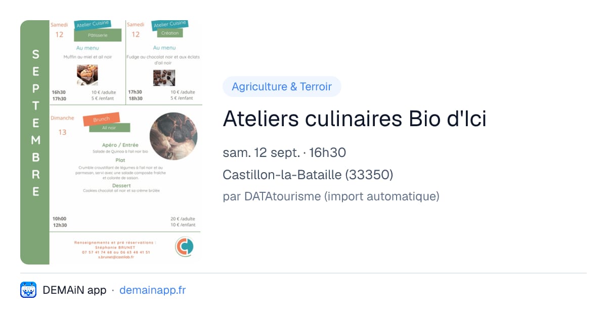 Ateliers culinaires Bio d'Ici — Castillon-la-Bataille