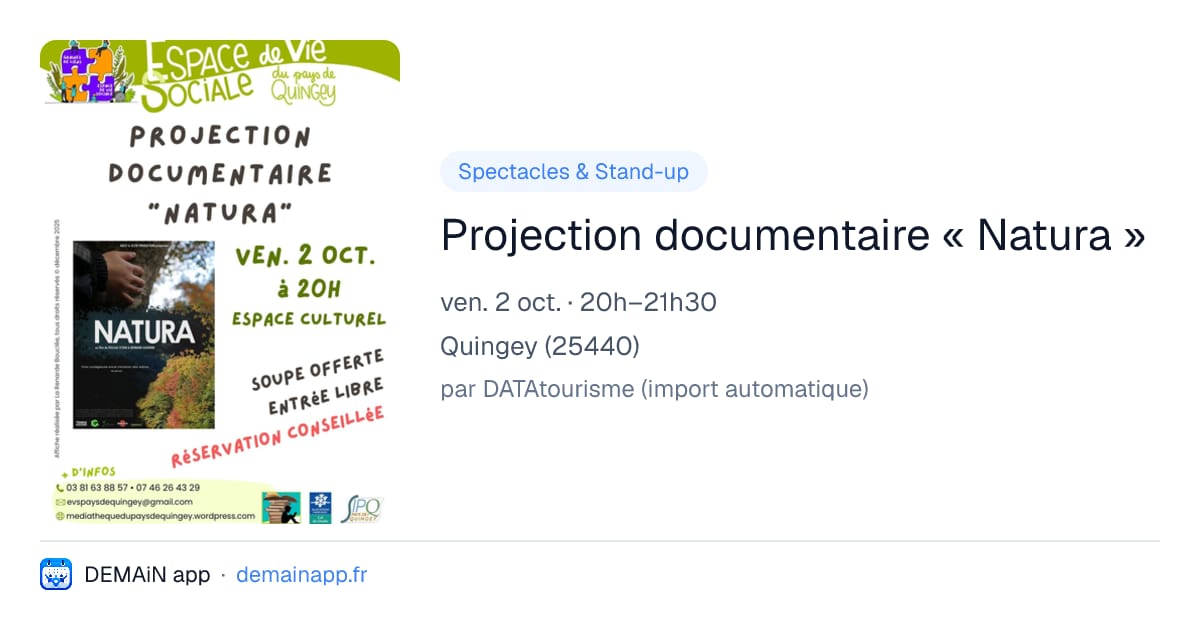 Projection documentaire « Natura » — Quingey