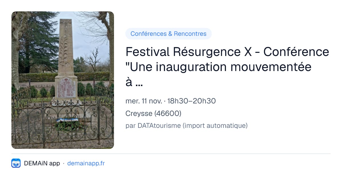Festival Résurgence X - Conférence "Une inauguration mouvementée à Creysse" avec Laurent Wirth — Creysse