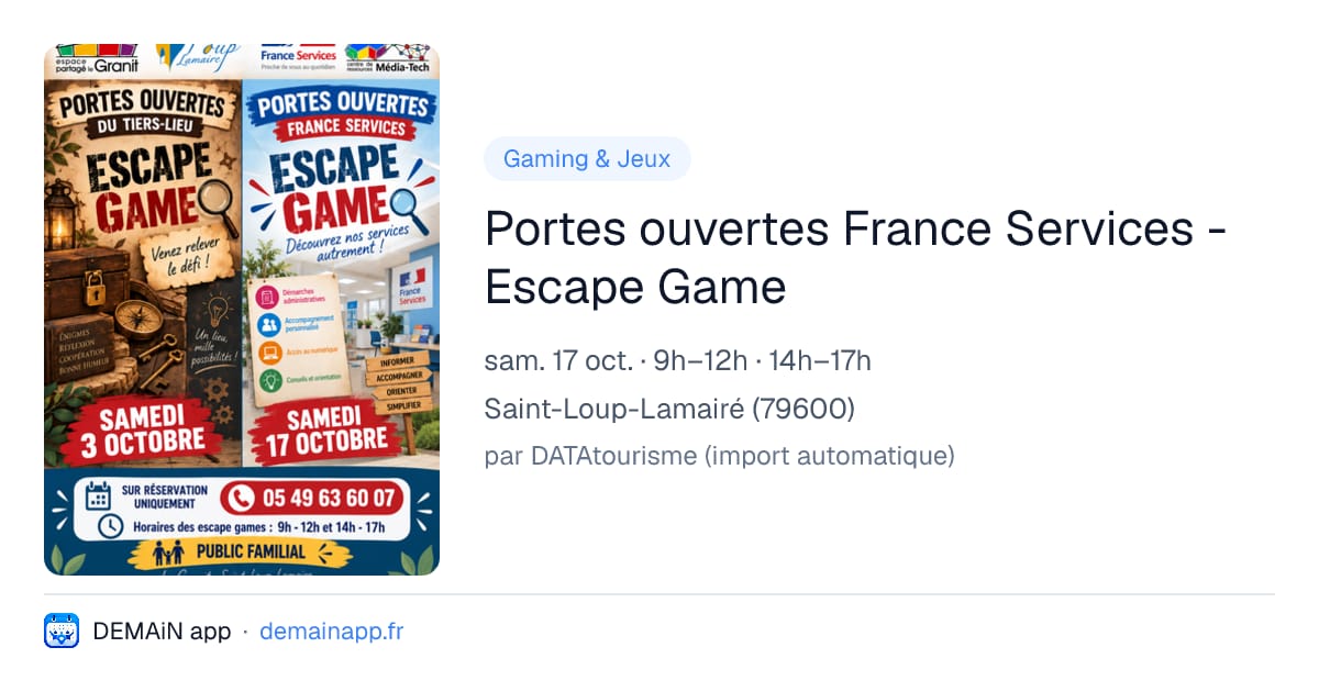 Portes ouvertes France Services - Escape Game — Saint-Loup-Lamairé