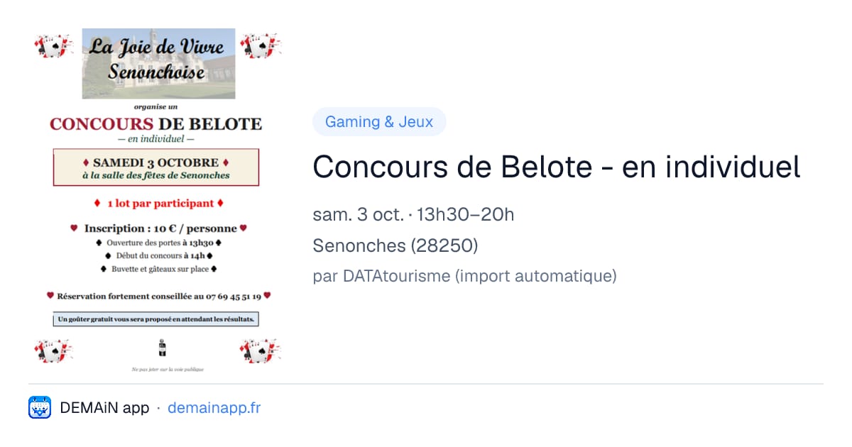 Concours de Belote - en individuel — Senonches