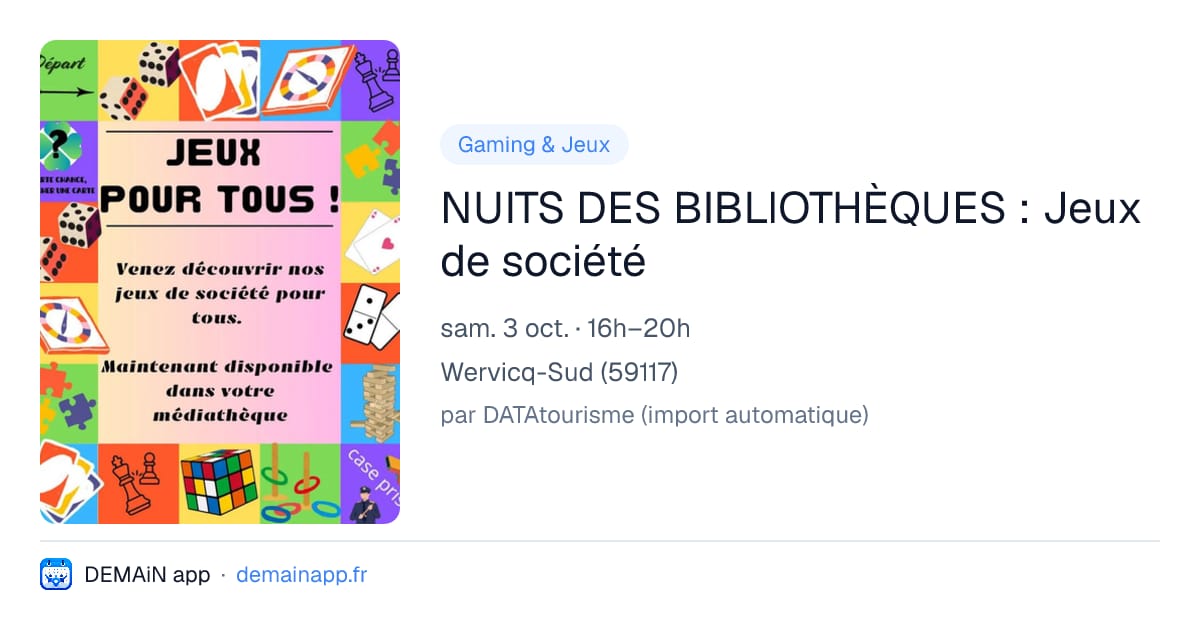 NUITS DES BIBLIOTHÈQUES : Jeux de société — Wervicq-Sud