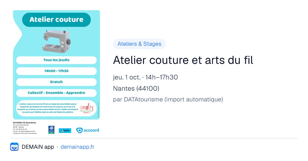 Atelier couture et arts du fil — Nantes