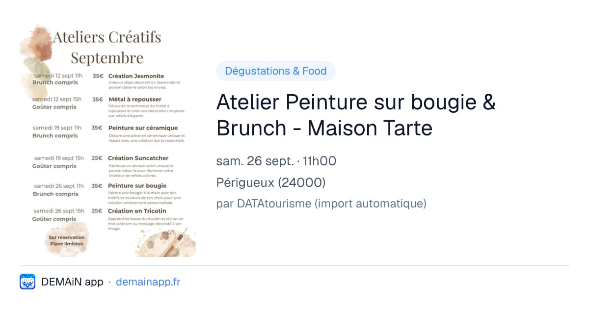 Atelier Peinture sur bougie & Brunch - Maison Tarte — Périgueux