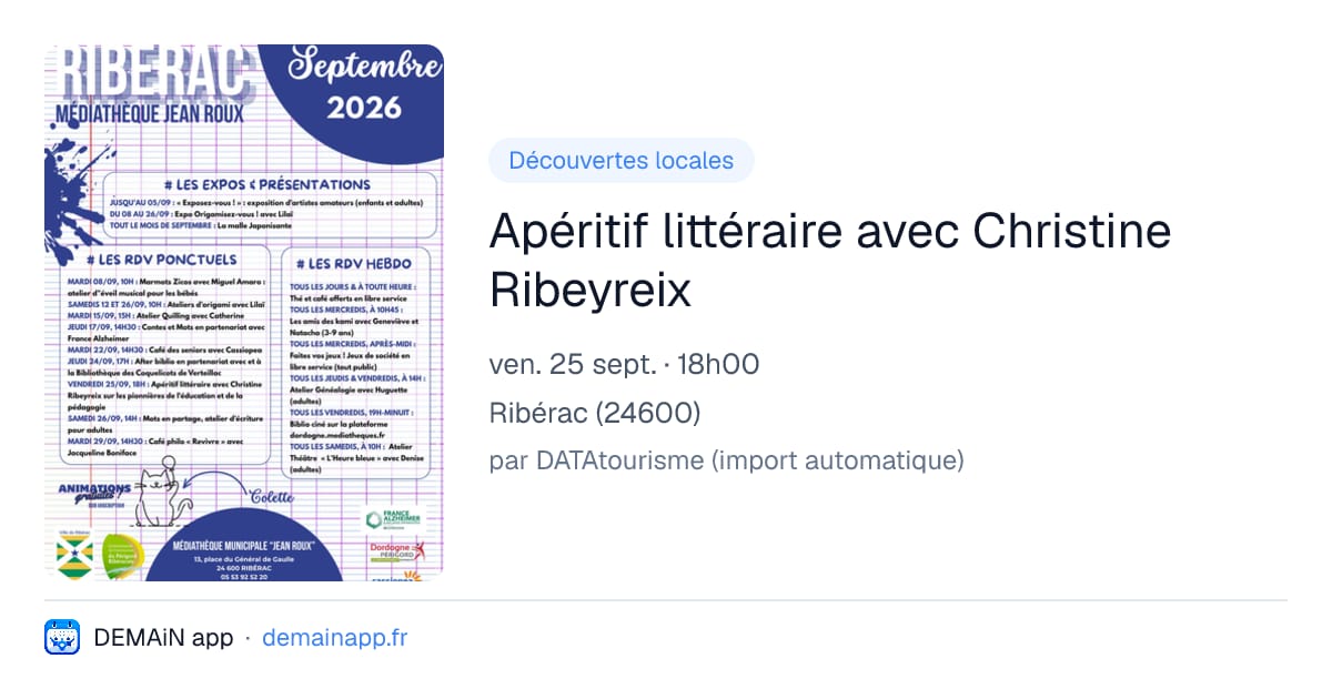 Apéritif littéraire avec Christine Ribeyreix — Ribérac