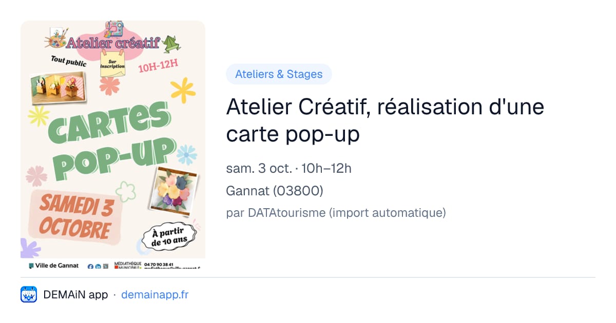 Atelier Créatif, réalisation d'une carte pop-up — Gannat