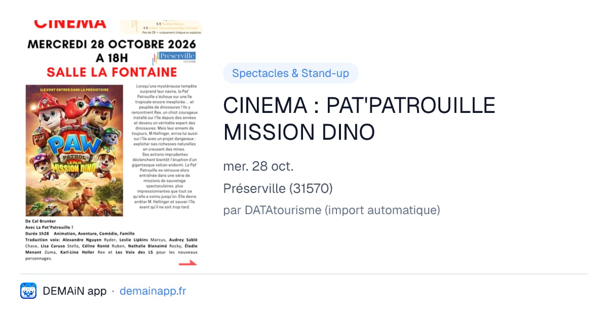 CINEMA : PAT'PATROUILLE MISSION DINO — Préserville