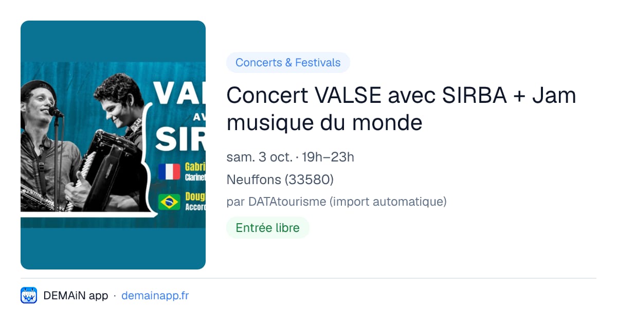 Concert VALSE avec SIRBA + Jam musique du monde — Neuffons