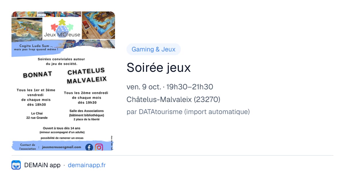 Soirée jeux — Châtelus-Malvaleix