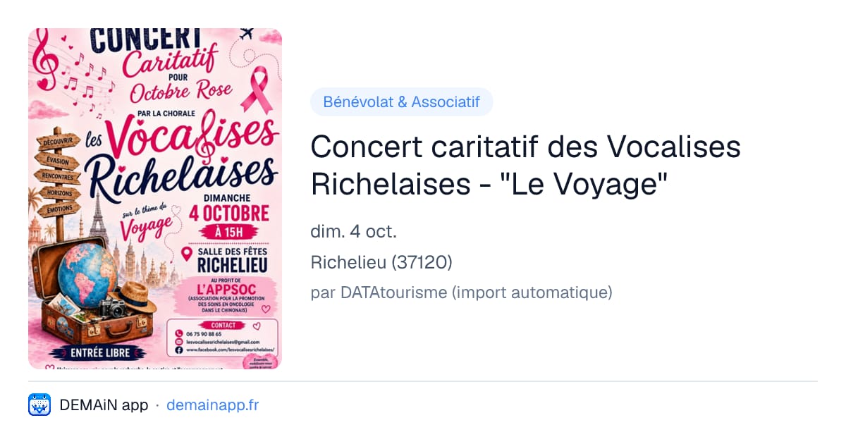 Concert caritatif des Vocalises Richelaises - "Le Voyage" — Richelieu