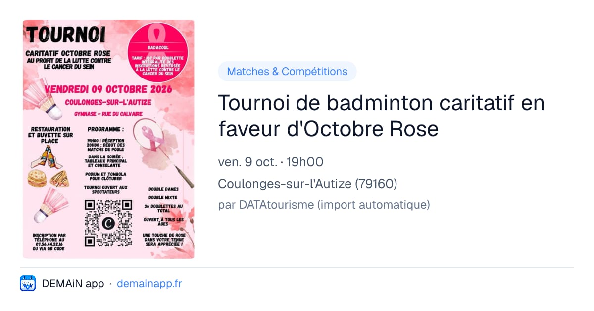 Tournoi de badminton caritatif en faveur d'Octobre Rose — Coulonges-sur-l'Autize