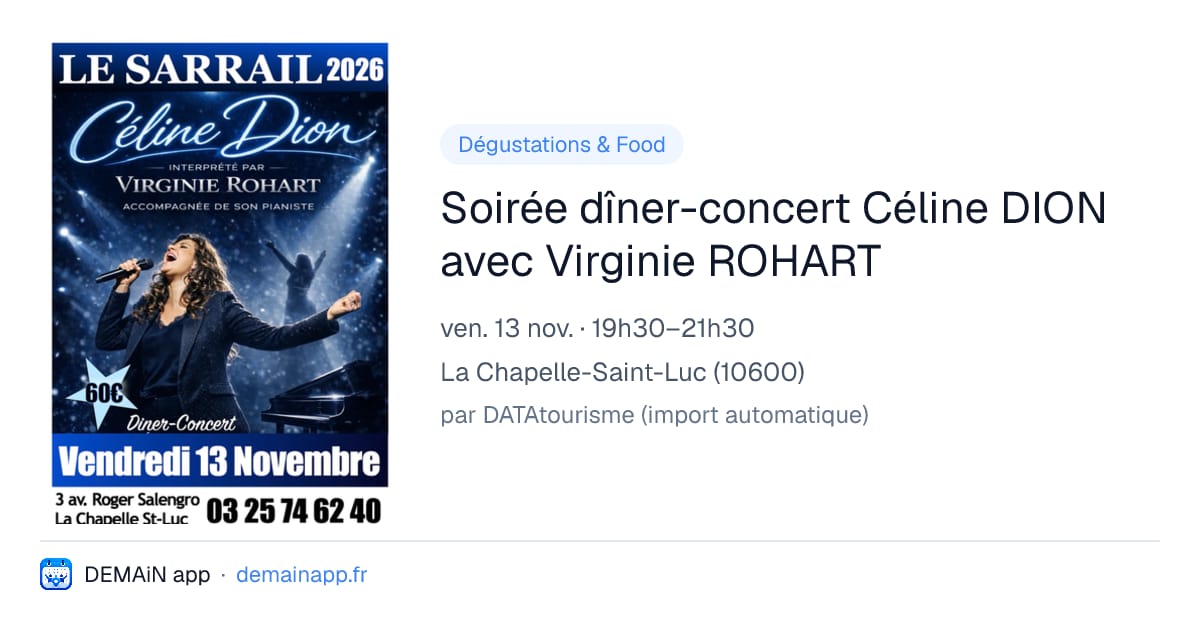 Soirée dîner-concert Céline DION avec Virginie ROHART — La Chapelle-Saint-Luc