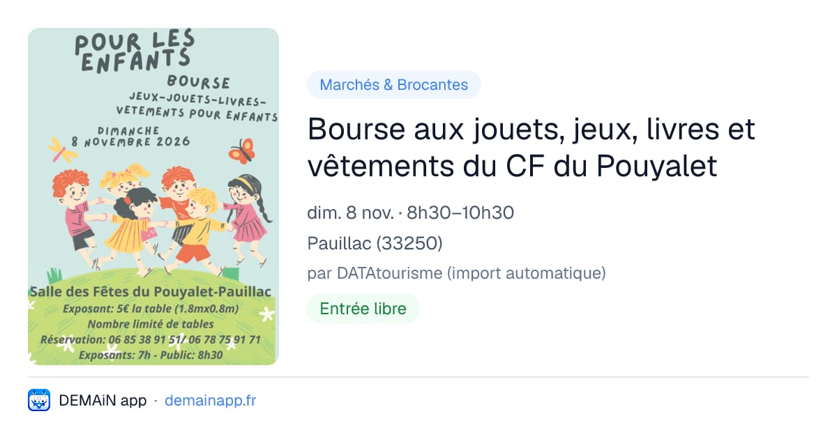 Bourse aux jouets, jeux, livres et vêtements du CF du Pouyalet — Pauillac