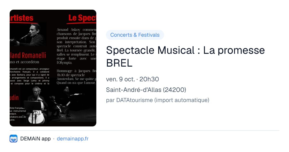 Spectacle Musical : La promesse BREL — Saint-André-d'Allas