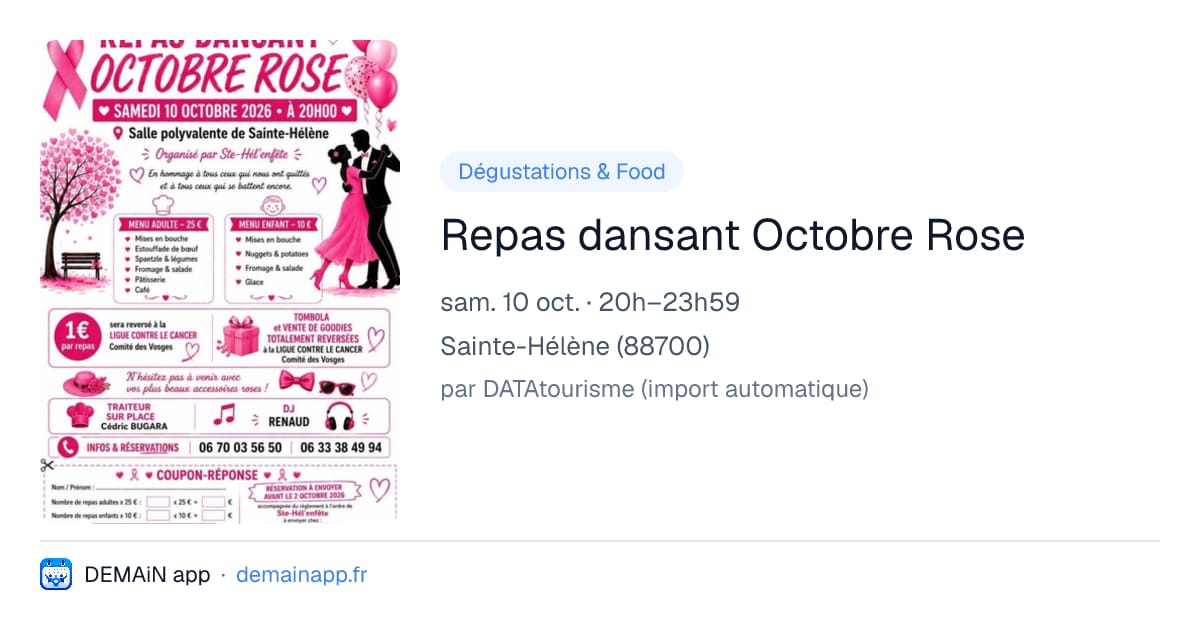 Repas dansant Octobre Rose — Sainte-Hélène