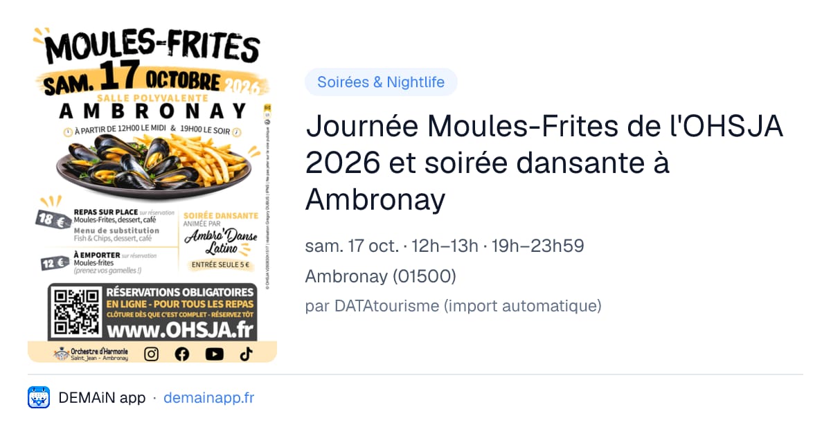 Journée Moules-Frites de l'OHSJA 2026 et soirée dansante à Ambronay — Ambronay