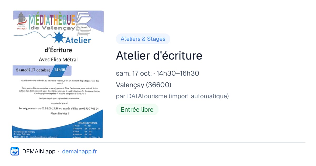 Atelier d'écriture — Valençay