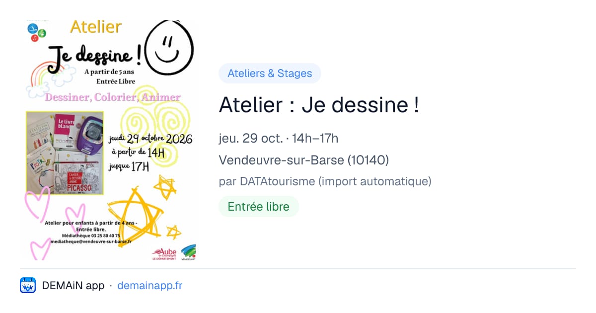 Atelier : Je dessine ! — Vendeuvre-sur-Barse
