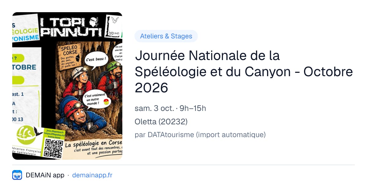 Journée Nationale de la Spéléologie et du Canyon - Octobre 2026 — Oletta
