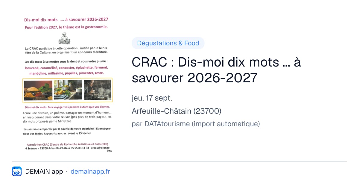 CRAC : Dis-moi dix mots ... à savourer 2026-2027 — Arfeuille-Châtain