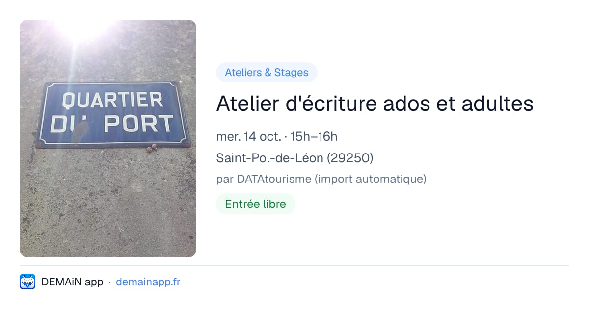 Atelier d'écriture ados et adultes — Saint-Pol-de-Léon
