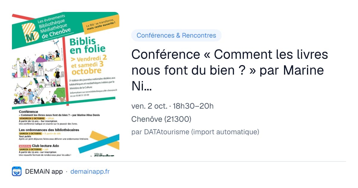 Conférence « Comment les livres nous font du bien ? » par Marine Nina Denis — Chenôve