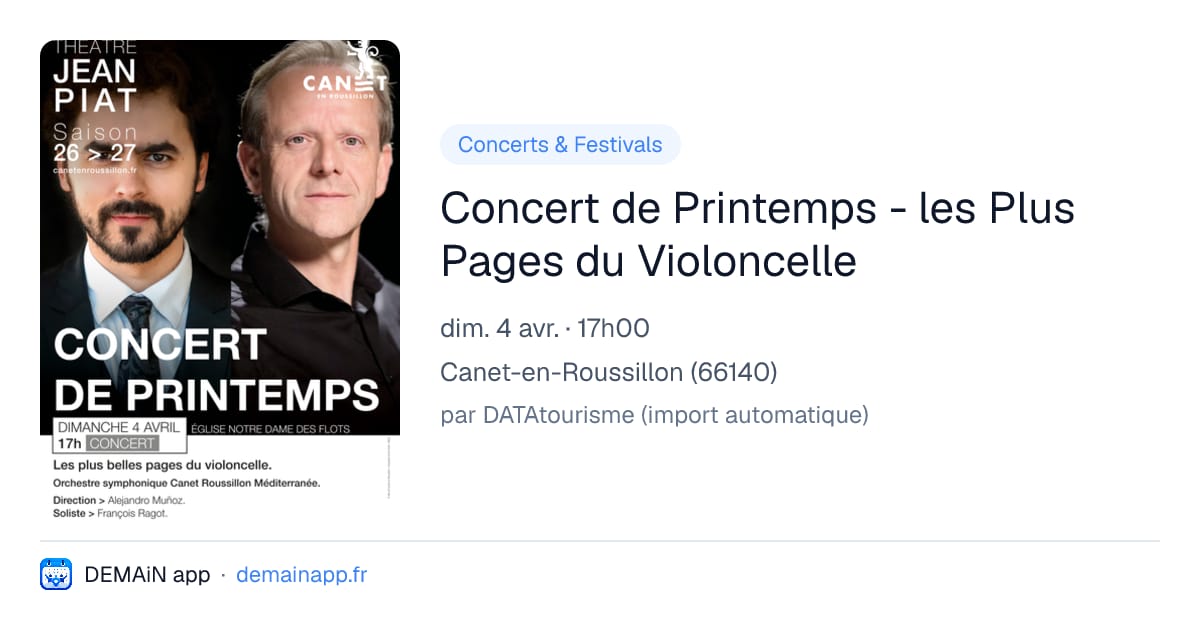Concert de Printemps - les Plus Pages du Violoncelle — Canet-en-Roussillon